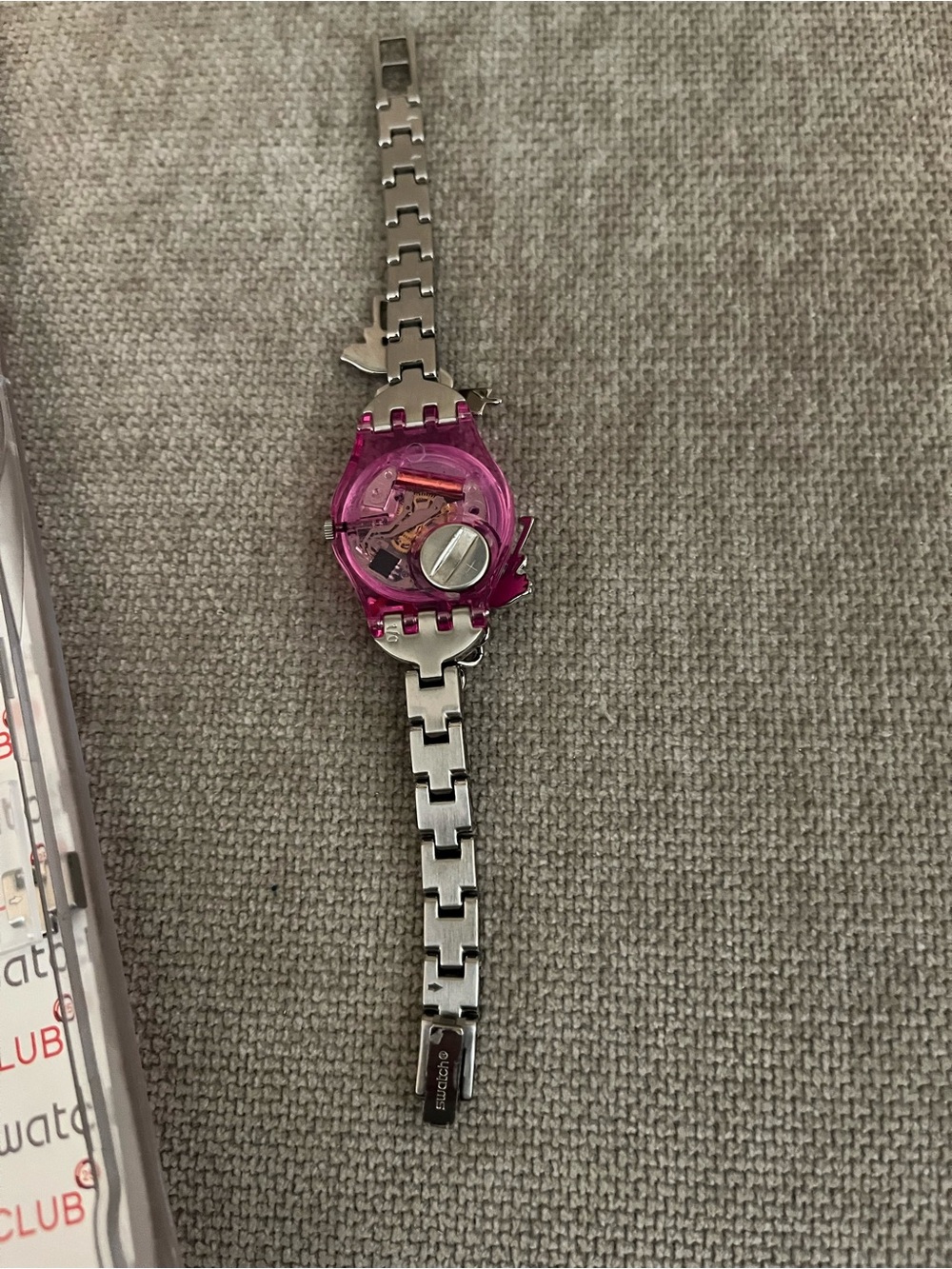 Swatch Club 1980s FLORIDA BREEZE Pink and Lime Green Charm Bracelet Watch, Rare! - Picture 2 of 5